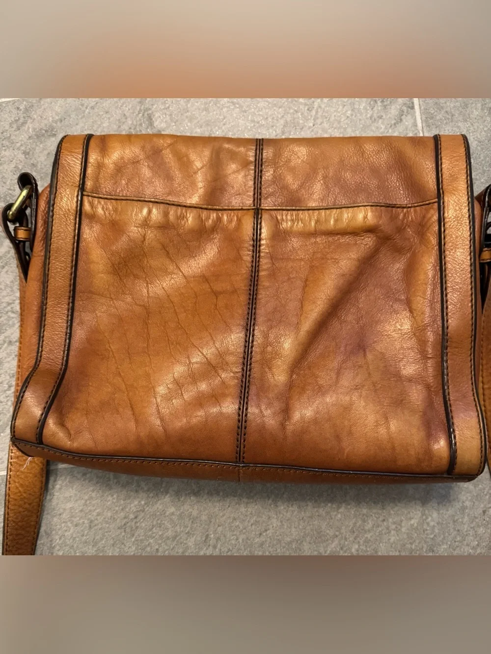 VINTAGE Fossil Leather Messenger Bag Brass Accents Leather Strap